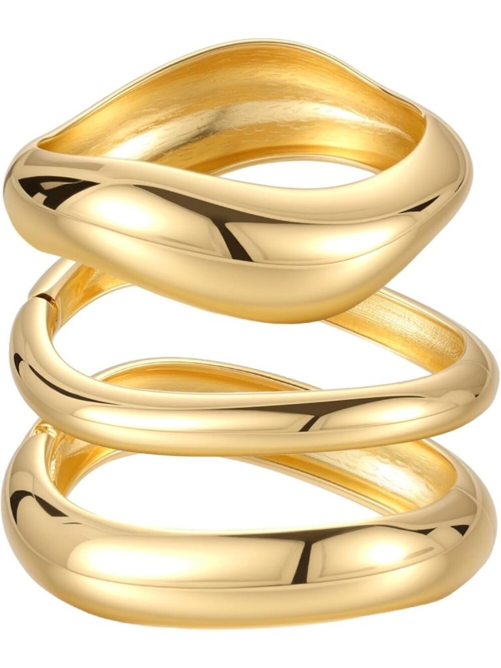 2PCS Irregular Chunky Gold Bangles for Women - Minimalist Hinged Cuff Bracelets